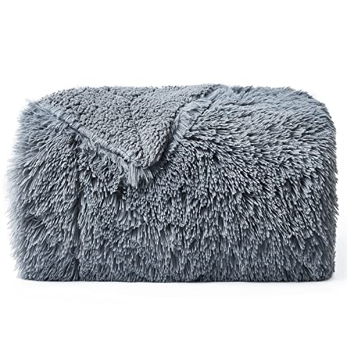 Hansleep Manta Pelo Cama Invierno, Manta para Sofá con Piel Sintética,Peluche PV 380GSM y Franela Sherpa 260GSM de Doble Cara Súper Suaves y Cálidas Manta Forro 150x200cm Gris