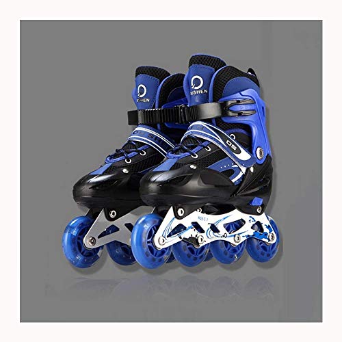 HaoLin Juego De Zapatillas De Patinaje para Patinaje Y Patines De Cuatro Ruedas Individuales para Niños con Flash Completo Ajustable,Blue-S