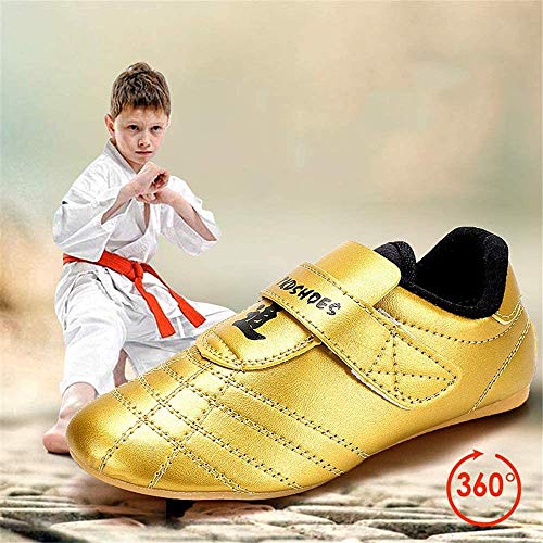 HaoLin Zapatos De Taekwondo Entrenadores Ligeros De Artes Marciales Zapatos para Hombres Mujeres Niños Adultos Zapatos De Karate De Boxeo Velcro De Cuero,C-35