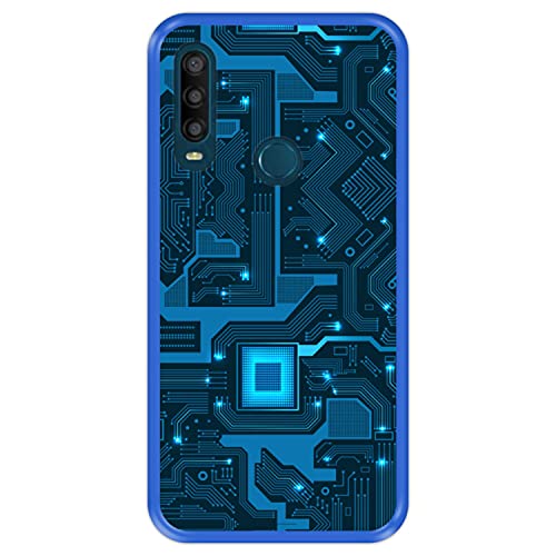 Hapdey Funda Azul para [ Alcatel 1SE 2020 ] diseño [ Placa de Circuito eléctrico ] Carcasa Silicona Flexible TPU