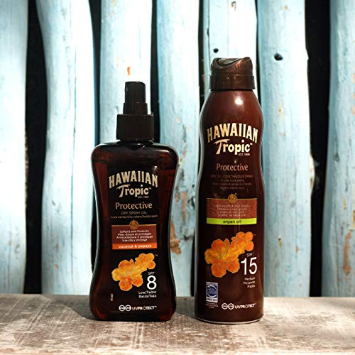 Hawaiian Tropic Protective Dry Spray Oil SPF 8 - Aceite Seco Bronceador con Protección Baja , Fragancia de Coco y Guayaba , 200 ml
