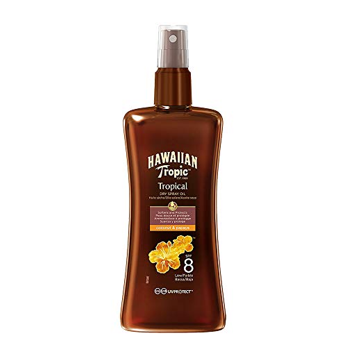 Hawaiian Tropic Protective Dry Spray Oil SPF 8 - Aceite Seco Bronceador con Protección Baja , Fragancia de Coco y Guayaba , 200 ml