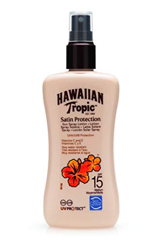 Hawaiian Tropic Satin Protection SPF 15 - Crema Solar Spray con vitaminas C y E, 200 ml