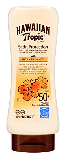 HAWAIIAN Tropic Satin Protection Ultra Radiance - Loción Solar de Protección Alta, Índice Spf 50+, Protege y Suaviza la Piel, Fragancia Frutas Tropicales, Crema, 180 Mililitros