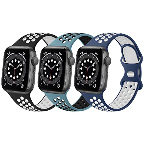 HDSF 3 Pack Correas Compatible con Apple Watch 38mm 40mm 41mm 42mm 44mm 45mm,Coloridos Correa de Silicona Suave Pulseras de Repuesto para iWatch Series 7 6 5 4 3 2 1 SE(42mm/44mm/45mm,3 Pack C)