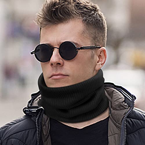 heekpek Bufanda de punto unisex Bufanda de abrigo de invierno con cuello grueso y bufanda para mujer y hombre Bufanda de cuello(Negro)