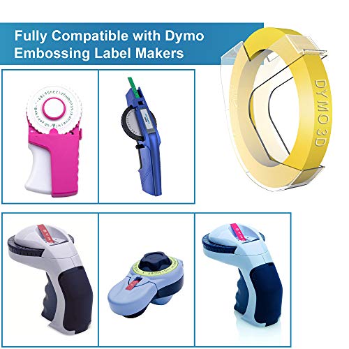 hehua 3D Cintas de Etiquetas 9mm x 3m Auto-adhesive Compatible con Dymo 3D Embossing Label Tapes para Dymo Junior Omega Motex E-101 E-303 Embossing Impresora（paquete de 10）