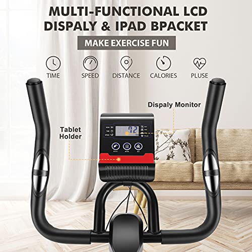 Heka Bicicleta Estática para Fitness con Rueda 13 kg, Bicicleta Spinning Bici Estática de Interior con APP, Resistencia Ajustable & Monitor de Frecuencia Cardíaca, Max.150 kg (Plata)