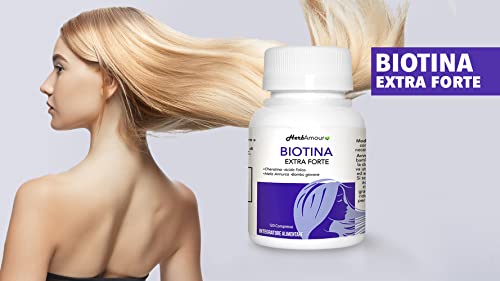 HerbAmour Biotina Extra Fuerte | Suplementos Para El Cabello Mujer | Efecto Anticaída, Fortalecimiento, Crecimiento | Vitaminas Con Biotina, Queratina, Manzana Annurca, Ácido Fólico y Bambú | 120 Cpr