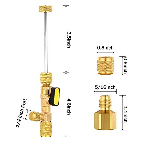 Herramienta de Extracción de Núcleo de Válvula, Removedor de Núcleo de Válvula con doble 1/4 y 5/16 puertos, Herramienta de Reparación de Aire Acondicionado para HVAC R32 R410A R22 R404A R407C