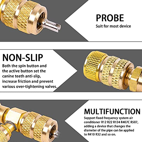 Herramienta de Extracción de Núcleo de Válvula, Removedor de Núcleo de Válvula con doble 1/4 y 5/16 puertos, Herramienta de Reparación de Aire Acondicionado para HVAC R32 R410A R22 R404A R407C