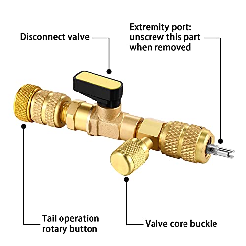 Herramienta de Extracción de Núcleo de Válvula, Removedor de Núcleo de Válvula con doble 1/4 y 5/16 puertos, Herramienta de Reparación de Aire Acondicionado para HVAC R32 R410A R22 R404A R407C