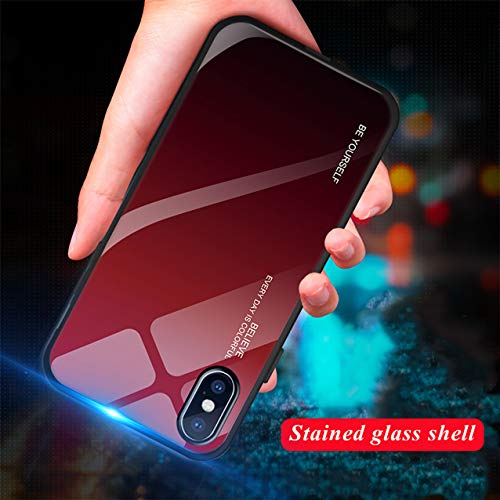 Hexcbay Funda iPhone X/XR, Estuche para teléfono de Vidrio Templado 9H con Doble Respaldo,Estuche Protector a Prueba rayones con Protector de TPU para iPhone XS MAX (iPhone XR, Negro Rojo)