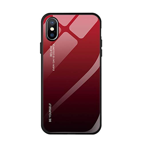 Hexcbay Funda iPhone X/XR, Estuche para teléfono de Vidrio Templado 9H con Doble Respaldo,Estuche Protector a Prueba rayones con Protector de TPU para iPhone XS MAX (iPhone XR, Negro Rojo)