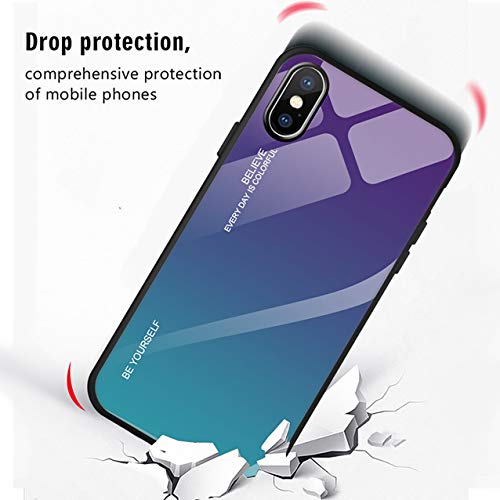 Hexcbay Funda iPhone X/XR, Estuche para teléfono de Vidrio Templado 9H con Doble Respaldo,Estuche Protector a Prueba rayones con Protector de TPU para iPhone XS MAX (iPhone XR, Negro Rojo)