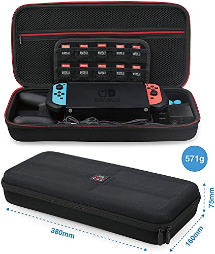 HEYSTOP Funda Compatible con Nintendo Switch, 16 in 1 Accesorios Switch con Carcasa de TPU+Grip Mandos+Protector de Pantalla+Soporte Regulable+Cable USB+Auriculares+Funda Comfort Grip+6 Pulgar Grips