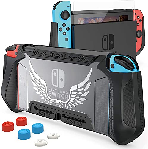 HEYSTOP Funda Compatible con Nintendo Switch, 16 in 1 Accesorios Switch con Carcasa de TPU+Grip Mandos+Protector de Pantalla+Soporte Regulable+Cable USB+Auriculares+Funda Comfort Grip+6 Pulgar Grips