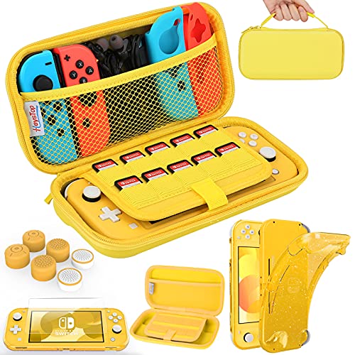 HEYSTOP Funda para Nintendo Switch Lite con Carcasa Switch Lite + Protector de Pantalla + Funda Tarjeta de Juegos + Tapas de Agarre para el Pulgar - Amarillo