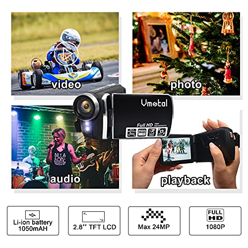 HG8250 Videocámara digital FHD 1080P 24MP 270 grados con pantalla giratoria Cámara de video para niños/Adolescentes/Estudiantes/Principiantes/Los Ancianos Regalo de Navidad