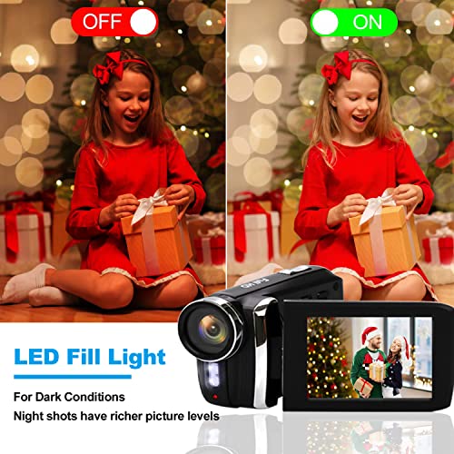 HG8250 Videocámara digital FHD 1080P 24MP 270 grados con pantalla giratoria Cámara de video para niños/Adolescentes/Estudiantes/Principiantes/Los Ancianos Regalo de Navidad