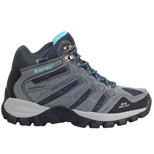 HI-TEC TORCA MID Women,botas senderismo mujer, botas montaña mujer impermeable,calzado trekking con Membrana impermeable y transpirable Dri-Tec® (Grey/Navy/Blue, numeric_37)