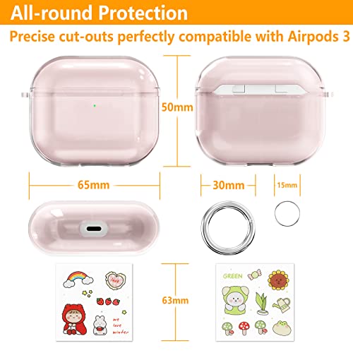 Hianjoo Funda Compatible con AirPods 3, Estuche Fundas TPU Bolsa Protectora Carcasa con Mosquetón y Pegatinas Decorativas, [Mejorar][Extra protección] - Rosado