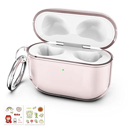 Hianjoo Funda Compatible con AirPods 3, Estuche Fundas TPU Bolsa Protectora Carcasa con Mosquetón y Pegatinas Decorativas, [Mejorar][Extra protección] - Rosado