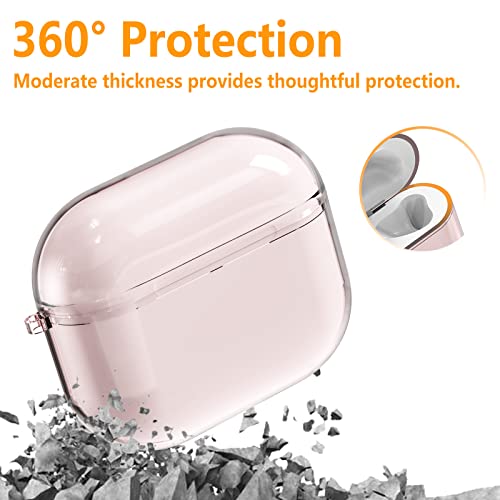 Hianjoo Funda Compatible con AirPods 3, Estuche Fundas TPU Bolsa Protectora Carcasa con Mosquetón y Pegatinas Decorativas, [Mejorar][Extra protección] - Rosado