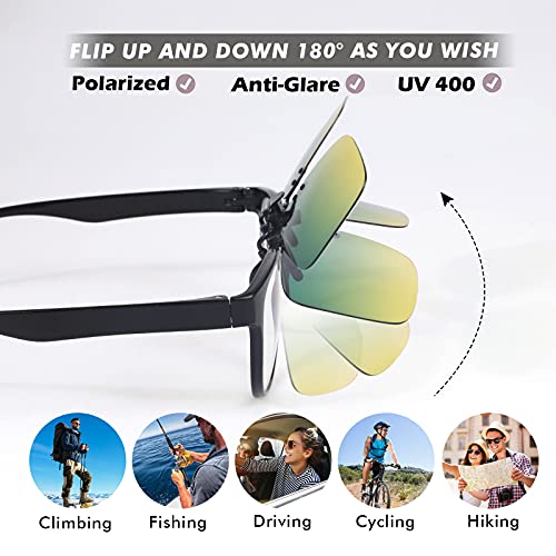 Hifot Clip Gafas de Sol polarizadas Lentes 4 Piezas, Flip up Gafas de Sol para Mujer Hombre, Suplementos de Sol para Gafas graduadas