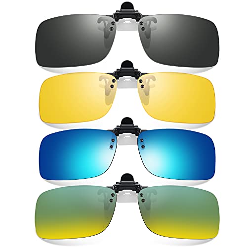 Hifot Clip Gafas de Sol polarizadas Lentes 4 Piezas, Flip up Gafas de Sol para Mujer Hombre, Suplementos de Sol para Gafas graduadas