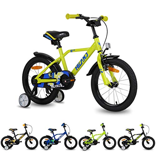 HILAND Adler Bicicleta Infantil de 16 Pulgadas para niños a Partir de 4 años, con ruedines, Freno de Mano y Freno de contrapedal, Color Amarillo…