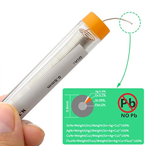 Hilo de soldadura sin plomo con núcleo de colofonia Solder 0,8 mm, 3 unidades, 30g