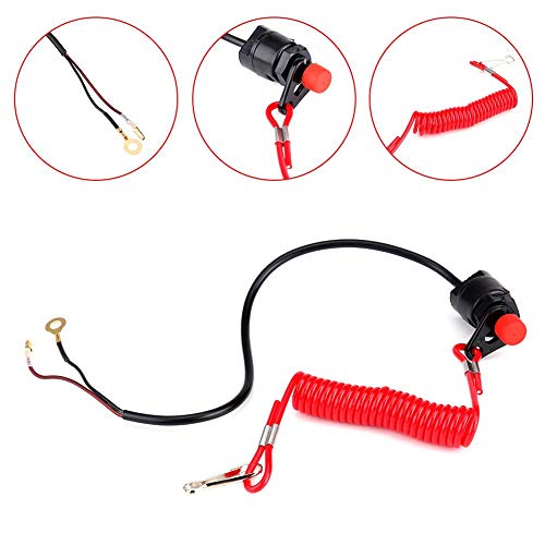 Hlyjoon 12V Interruptor de Parada del Motor de Emergencia con Cable de Cuerda de Amarre para Cortadoras de Césped Fuera de Borda de Motocicleta