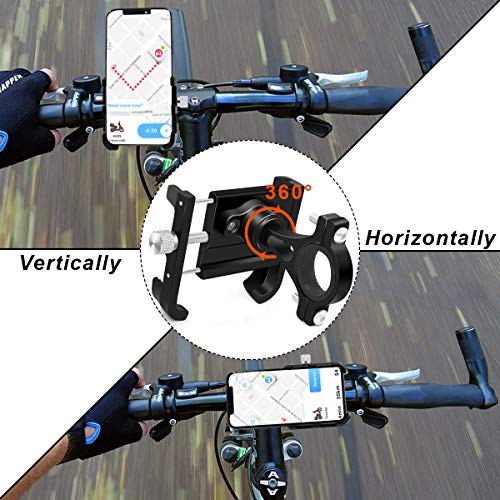 HNOOM Soporte Movil Bici Aluminio Soporte Movil Bicicleta 360° Rotación Soporte Móvil Moto, Universal Soporte Teléfono Manillar para iPhone/Samsung/Huawei/Xiaomi, GPS (4.0"-6.8") (Black)
