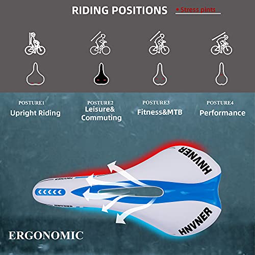HNVNER Asiento de Bicicleta, Sillín de Bici de Montaña Cómodo, Sillín de Ciclismo Portátil para MTB, Bicicleta de Carretera, Bicicleta Urbana