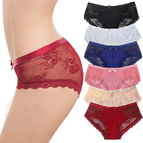 HOKEMP Bragas de Encaje de Mujer Sexy Low Rise Calzoncillos de Encaje Bikini Bragas Pack de 6