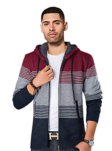 Hombre de Lana con Capucha Suéter Jerséis de Punto Grueso para Hombre Casual Invierno,CáRdigan Cardigan Sudadera con Cremallera Completa Suéte Jersey de Punto para Hombre (XL, Rojo)