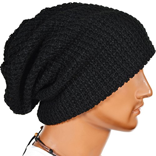 Hombre Gorro de Punto Slouch Beanie Knit Invierno Verano Hat (Negro)