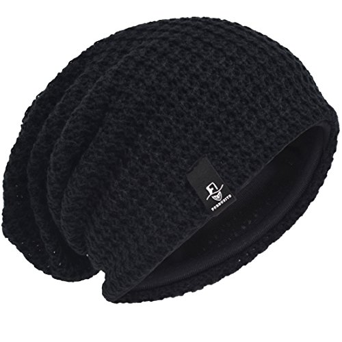 Hombre Gorro de Punto Slouch Beanie Knit Invierno Verano Hat (Negro)