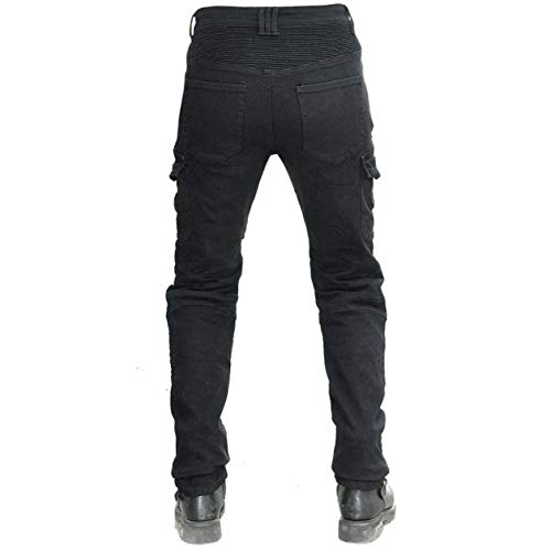 Hombres Pantalones De Motociclismo para Pantalones De Carreras De Motocross con Pantalones Anti Caída,Jeans de Moto, 4 x Equipo de protección (Negro, L=32W / 32L)