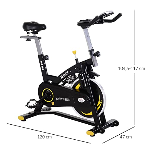 HOMCOM Bicicleta Estática Profesional Bicicleta Fitness con Pantalla LCD Asiento e Intensad Ejercicio Regulables Resistencia Magnética 47x120x104.5-117cm