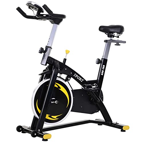 HOMCOM Bicicleta Estática Profesional Bicicleta Fitness con Pantalla LCD Asiento e Intensad Ejercicio Regulables Resistencia Magnética 47x120x104.5-117cm