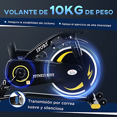 HOMCOM Bicicleta Estática Profesional Bicicleta Fitness con Pantalla LCD Asiento e Intensad Ejercicio Regulables Resistencia Magnética 47x120x104.5-117cm