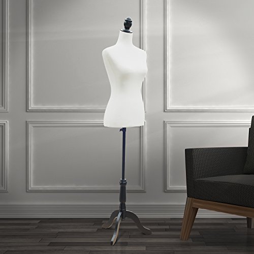 HOMCOM Maniquí Femenino de Costura Busto de Señora para Modistas Exhibición Altura Ajustable a 130-168cm Blanco