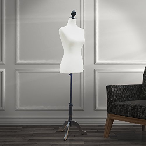 HOMCOM Maniquí Femenino de Costura Busto de Señora para Modistas Exhibición Altura Ajustable a 130-168cm Blanco