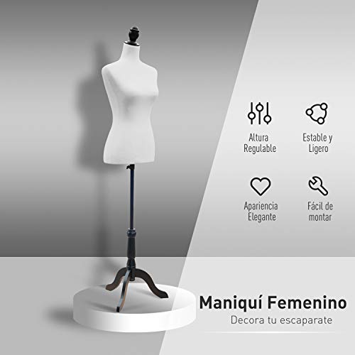 HOMCOM Maniquí Femenino de Costura Busto de Señora para Modistas Exhibición Altura Ajustable a 130-168cm Blanco