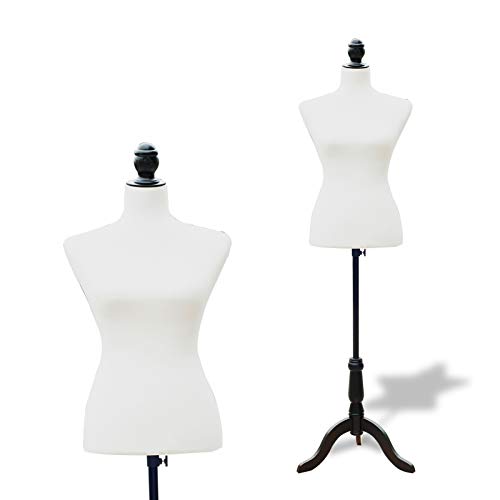 HOMCOM Maniquí Femenino de Costura Busto de Señora para Modistas Exhibición Altura Ajustable a 130-168cm Blanco