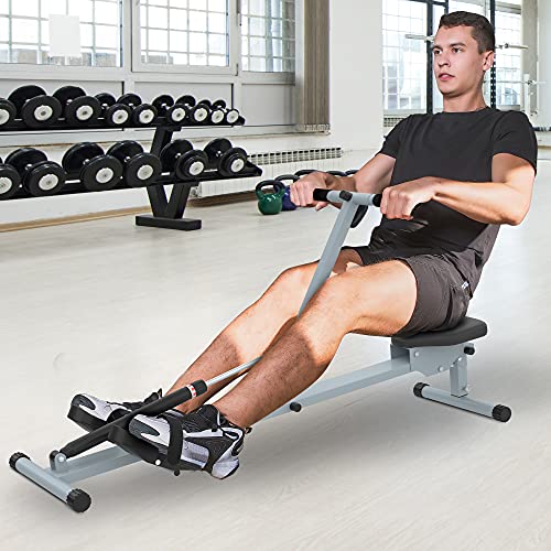 HOMCOM Máquina de Remo Ajustable con Pantalla LCD para Fitness y Ejercicios de Musculación o Resistencia para Gimnasio Casa Carga 100KG