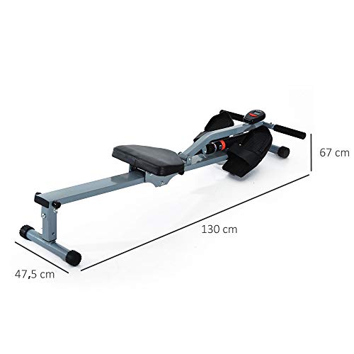 HOMCOM Máquina de Remo Ajustable con Pantalla LCD para Fitness y Ejercicios de Musculación o Resistencia para Gimnasio Casa Carga 100KG