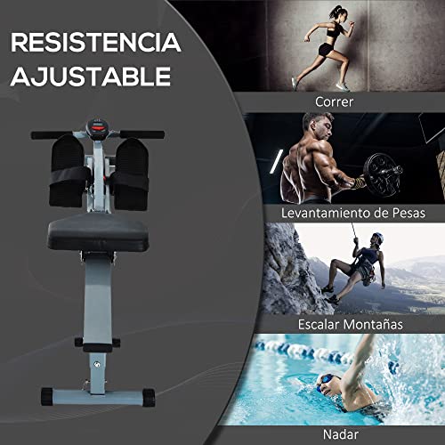 HOMCOM Máquina de Remo Ajustable con Pantalla LCD para Fitness y Ejercicios de Musculación o Resistencia para Gimnasio Casa Carga 100KG